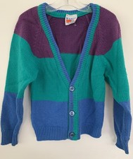 McKids YM Colorblock Vtg Multicolor V Neck Long Sleeve Button Front Cardigan