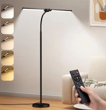 LED Floor Lamp Bright Reading Tall Standing Dual Head Remote Control Black