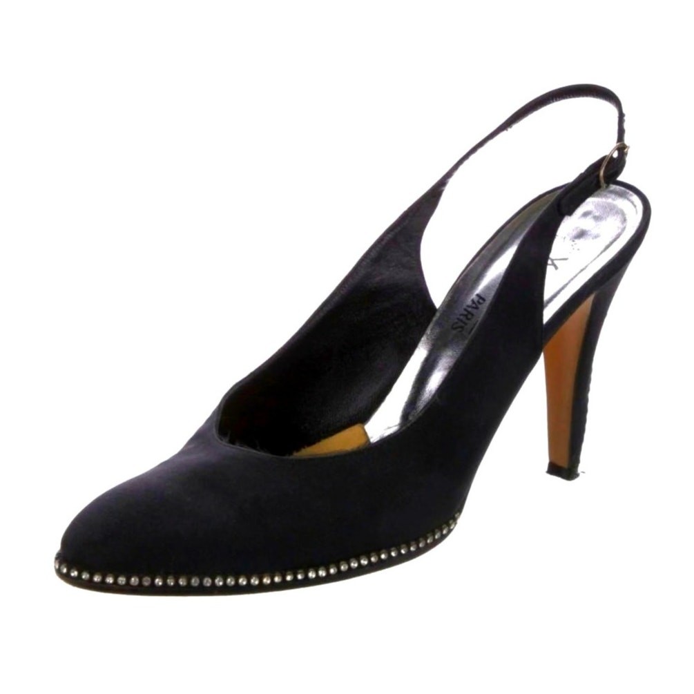 SAINT LAURENT YSL decolte donna 8 5 VINTAGE strass cristallo slingback tacco punta mandorla nere