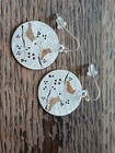 Vtg Round Mixed Metal Bird Earrings Silver Brass Copper Hook Dangle Drop Pierced — photo 8