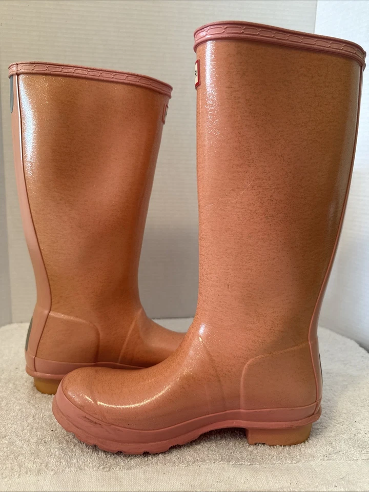 Botas de chuva Hunter Originals meninas tamanho 6B altura rosa glitter borracha - Imagem 4 de 4