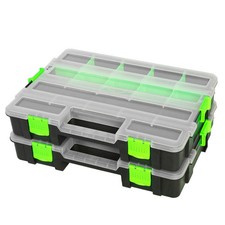 17-Compartment Organizer Box with Removable Dividers - 2 Pack Green