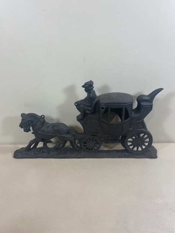 19 1/2" long Cast Iron Horse and Royal Mail Stagecoach Carriage Doorstop 10 lbs.