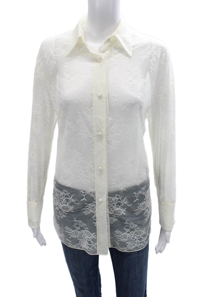 Oseree Womens Ivory Floral Collared Button Long Sleeve Blouse Size SFree Shipping in US $100+ Orders | $6.95 Orders Below