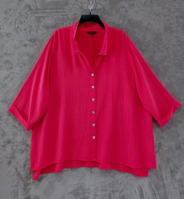 John Mark Plus Size Button Up Shirt Women's 3X Red Wire Neck Collar Tunic Blouse