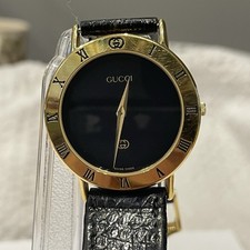Vintage Gucci 3000M Watch 18ct Gold Plated & Black Dial - Good Used Working Cond