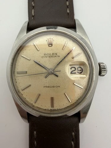 Rolex Oyster Date Precision 6694 Silver Dial Vintage 34mm Steel Watch c.1969