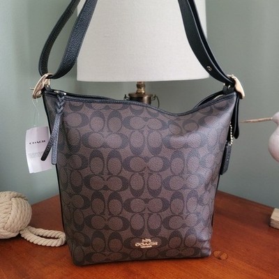 Coach C2819 Val Duffle Shoulder Bag Brown Black Coated Canvas Bag