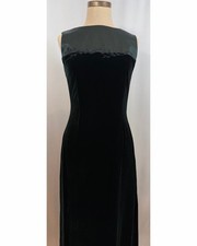 Vtg 90s Dark Green Velvet Silk Blend Sheath Dress Sz 4 Casual Corner Vine Detail