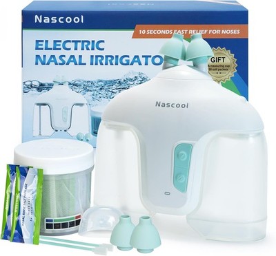 Electric Nasal Irrigation System   2 Modes, Self-Cleaning, 50 Salt Packets
