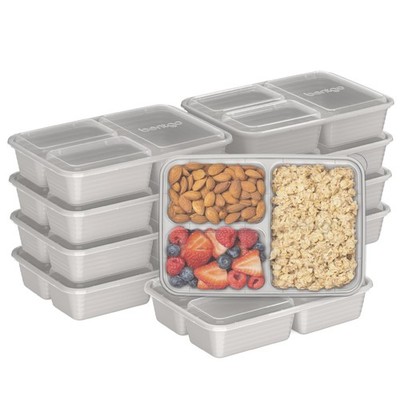 Prep - 20-Piece 3-Compartment Reusable Meal Prep Containers with Lids, PFAS &...