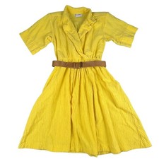 Vintage Possibilities Yellow Wrap Dress Size 8 | Made in USA | Belted Retro