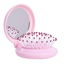 Trikeel Mini Folding Hair Brush with Mirror, 1 Count Pack of 1 , Pink