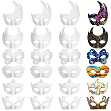 Leyndo 24Pcs Paper Mache Half Face White Masquerade Mask DIY Blank Mardi Gras