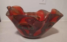 Large Stunning Signed 2006 Robert Eickholt 14" Red Sea Flowers Art Glass Vase