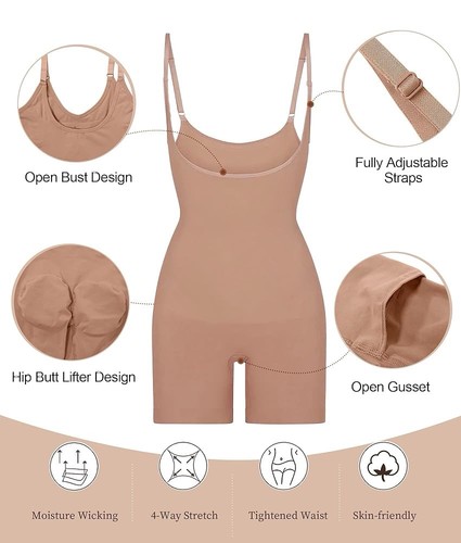ShaperX Open Bust Mid Thigh Bodysuit Sz5258 Sienna S/M NWOT - Picture 3 of 7