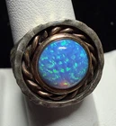 Vintage Hammered Sterling Silver Ring With Copper?And Blue Sparkly Stone Sz 8.25