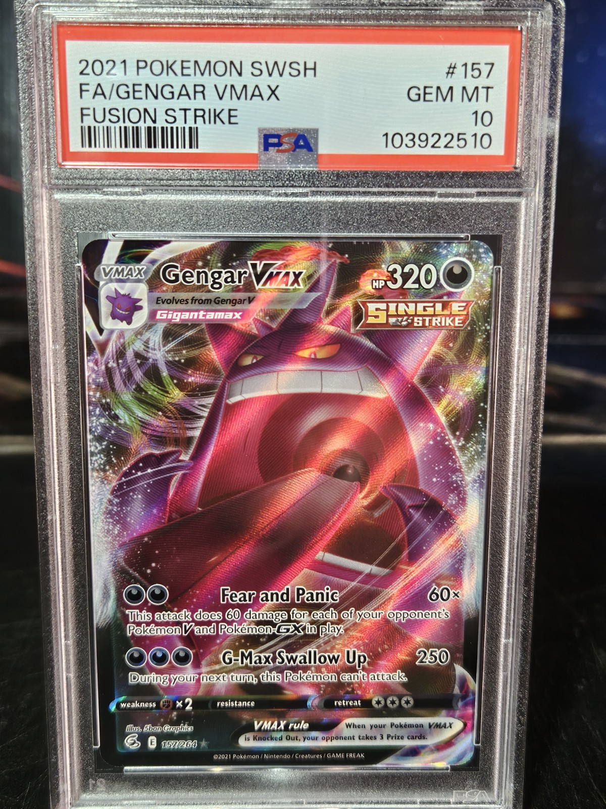 2021 Pokemon Card Gengar Vmax #157 Fusion Strike Graded PSA 10 Gem Mint