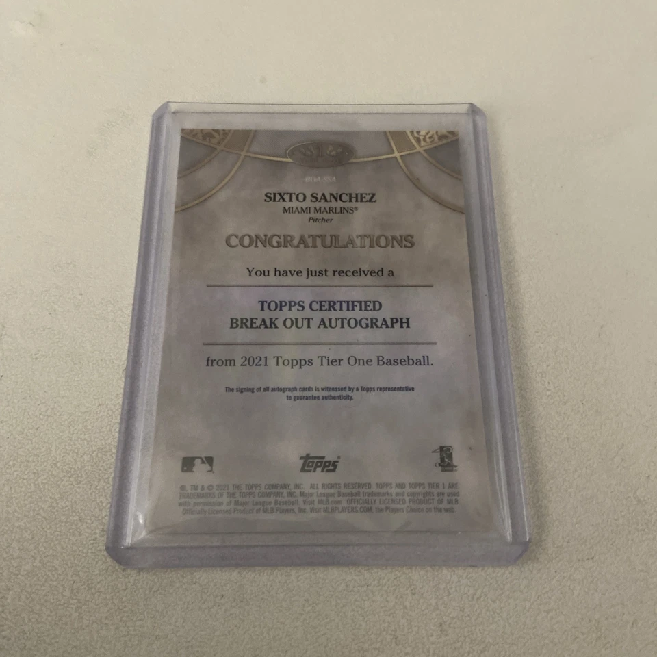 2021 Topps Tier One - Breakout Autographs Sixto Sanchez #BOA-SSA /275 (AU, RC) - Image 4 of 4