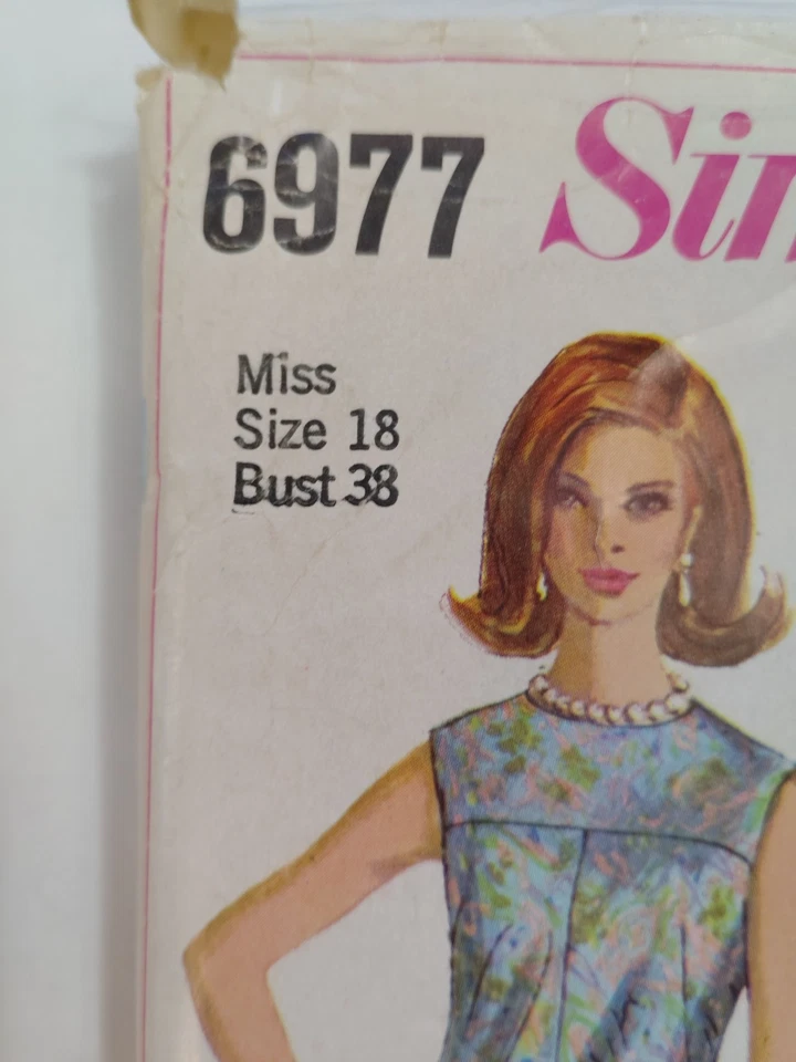 Trench Coat Dress A Line 18 Simplicity 6977 Sewing Pattern Cut VTG 1960's Twiggy - Image 2 of 4