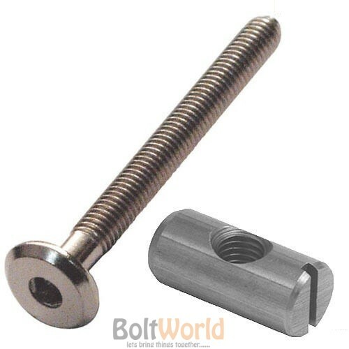 M6 x 50mm CROSS DOWEL CONNECTING BOLTS & 20mm BARREL NUTS FOR FURNITURE BED COTS - Picture 1 of 3