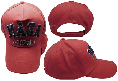 MAGA 3-D Letters -2024- Trump 2024 Red Acrylic Adjustable Embroidered Cap Hat