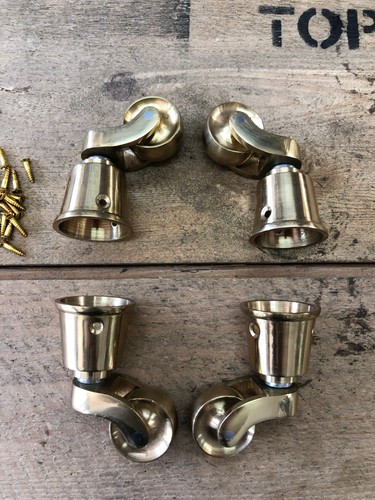 Polished Brass Vintage Castors Pack of 4 Look Cup Wheeled 30mm Wheel Furniture - Picture 5 of 5