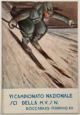 MVSN VI° NATIONAL CHAMPIONSHIP SKI ROCCARASO 1934 POSTCARD 4TH RAG. CC.NN.