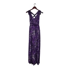 Hailey by Adrianna Papell Purple Criss-Cross Back Chiffon Maxi Dress Sheer Sz 4