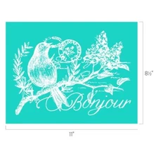 Bonjour Chalk Couture Transfer Stencil French Paris Bird on a Branch Postale