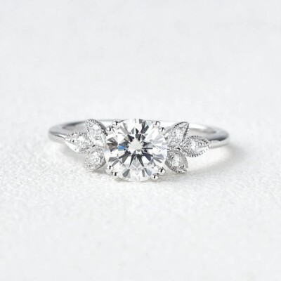 IGI GH/VS 1.20TCW Round Lab Grown Diamond 14K White Gold Cluster Art Deco Ring