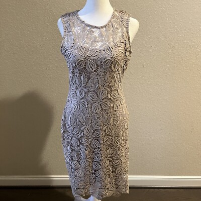 Calvin Klein Khaki Sleeveless Guipure Floral Lace Sheath Dress Womens Size  4 | eBay