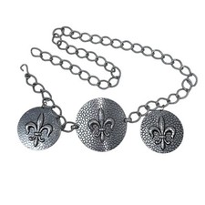 Vintage Silver Tone Hammered Aluminum Fleur-de-lis 30  Chain Belt Lightweight