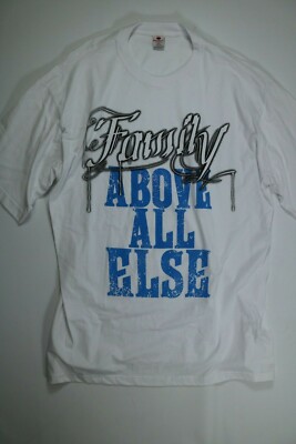 Men s Iced Out White Family Above All Else Short Sleeve Shirt NEW!