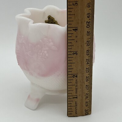 Vintage Fenton Original Sticker Rosalene Pink Footed Rose Bowl
