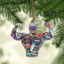 Bodybuilding Christmas Ornament, fitness, gym lover tree hanging decor