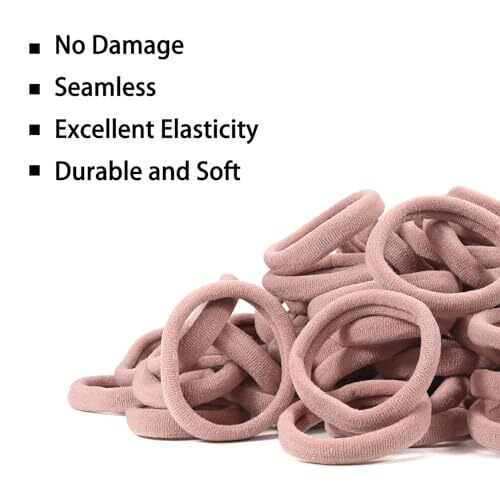 100 Pack No Damage Hair Ties For Women Thick Hair,Soft Seamless Dark Pink - Picture 2 of 6