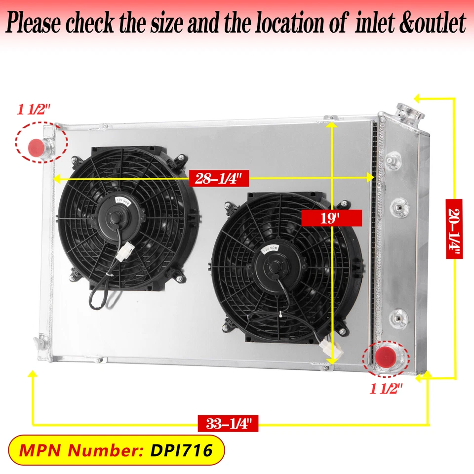 4 Row Radiator+Shroud Fan For Chevy K10 K20 K30 C10 C20 C30 GMC K2500 7.4L 73-87 Foto 2 de 4