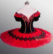 Professional Ballet Tutu Red Ballet Pancake Dancing Costume Figure Skating Dress