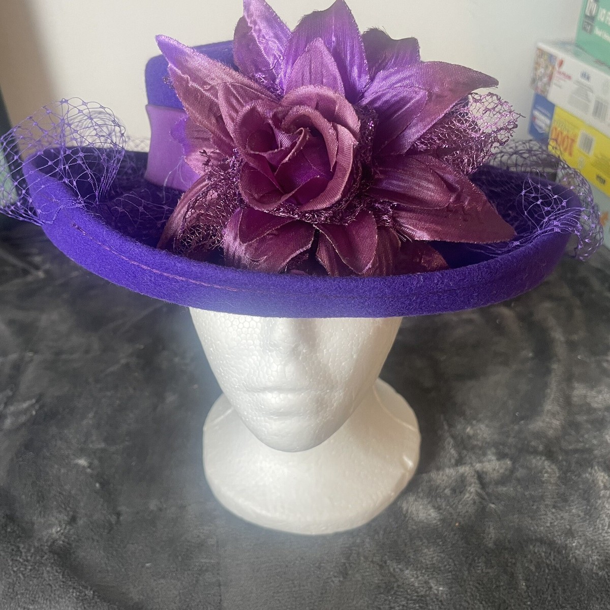 Bollman Hat Co. Hat Womens Wool Doeskin Purple Wide Brim Kentucky Derby Church Ladies Vintage Purple Netted Doeskin Felt Wool Bollman Hat  main image 3