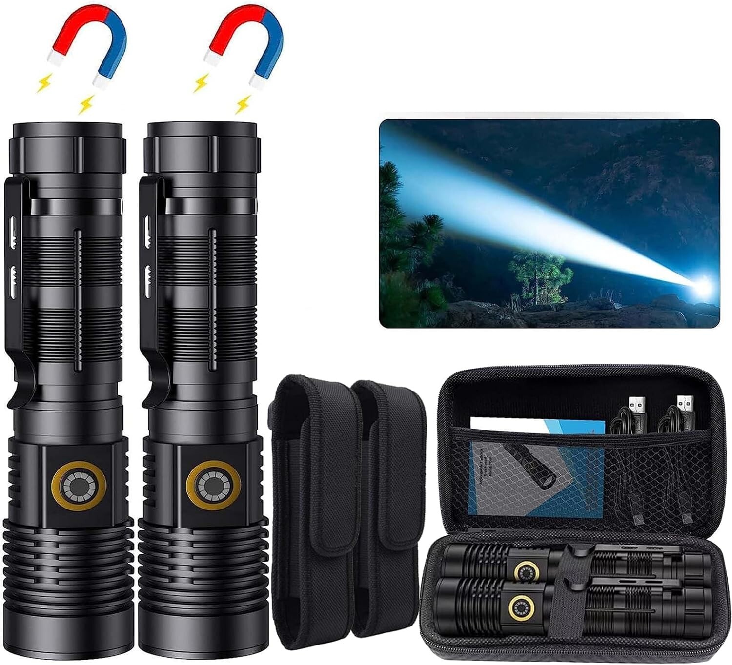 2-Piece 20000-Lumen Rechargeable Waterproof LED Flashlight Set with Mag-Safe