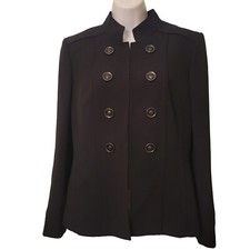 Tahari Double Breasted Military Band Blazer Jacket Black 8 Musician Professional