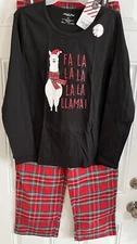 NWT North Pole Trading Co Women’s MT Sleep Pajamas Set Red Plaid Fa La La Llama