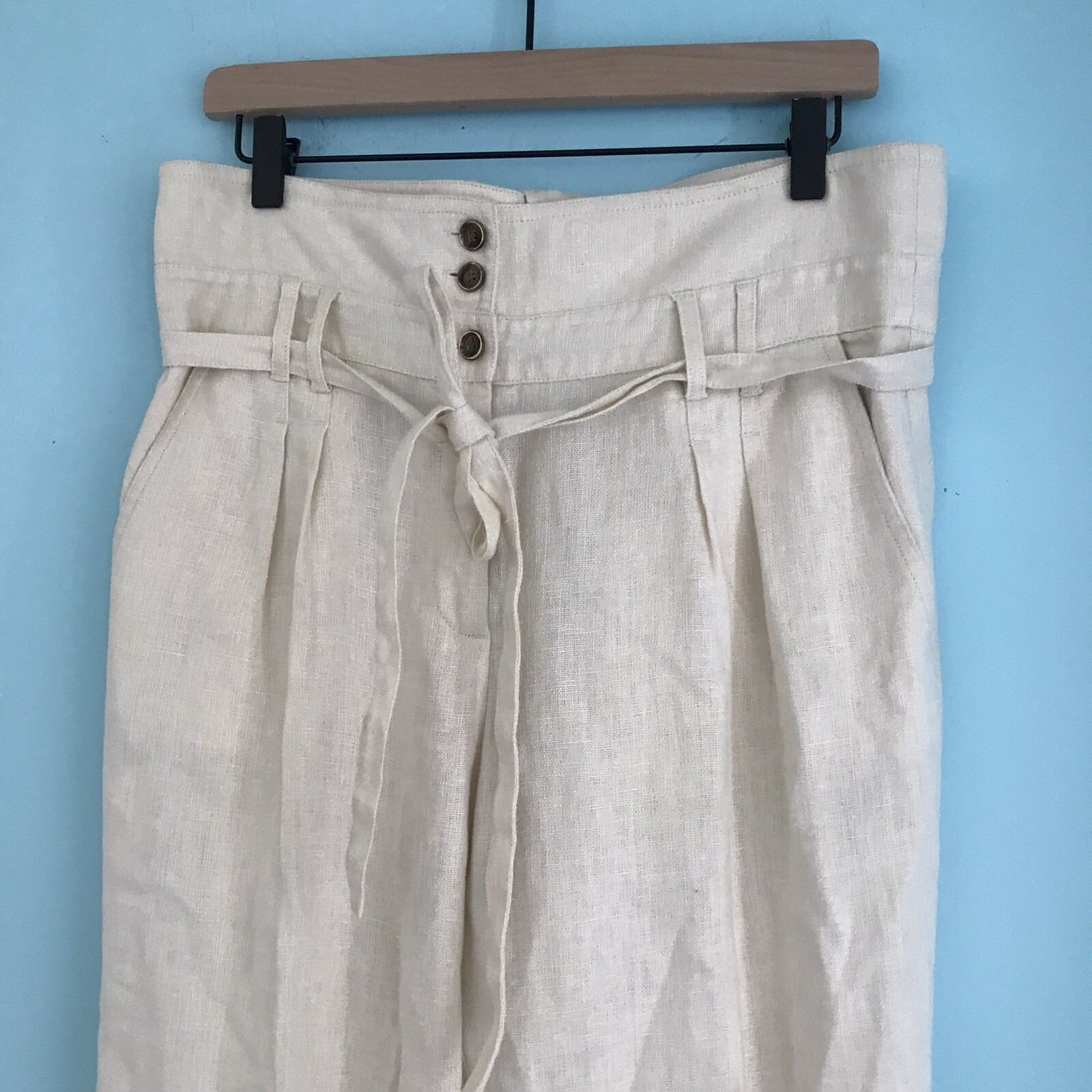 Calvin Klein Linen Cargo Twill Roll Tab Baggy Trouser Pant 8 Beachy 31x33 Rare image 4