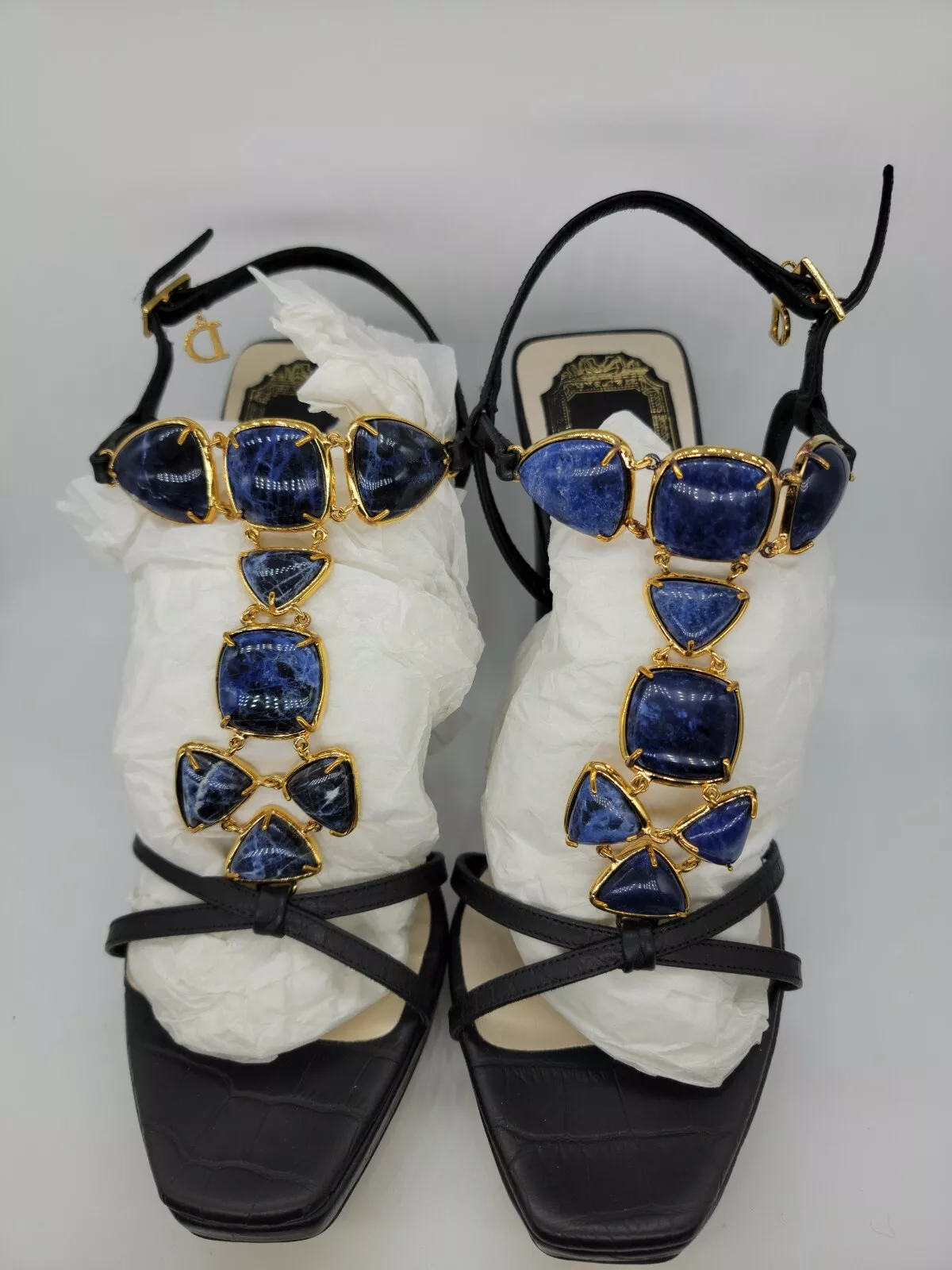 Sandales Christian Dior pierre noire, alligator en relief, taille 37,5 neuves dans leur boîte