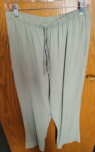 Womens Soft Surroundings Med-Petite Green 100% SILK Pants High Waist Reg tie-up