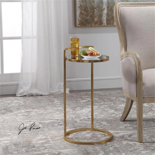 Uttermost Cailin Iron Glass and MDF Wood Accent Table in Gold Leaf - Picture 3 of 6