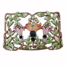 Rectangular Enamel Rhinestone Flower Buckle