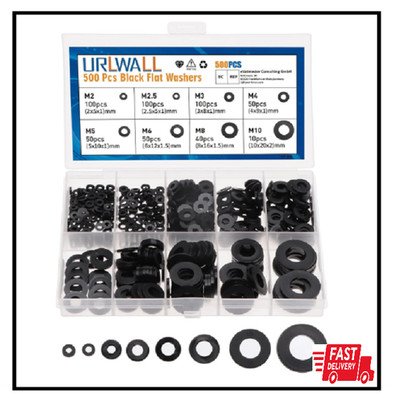 URLWALL 500Pcs Nylon Flat Washer Assortment Set Washers Metric Sealing Spacer...