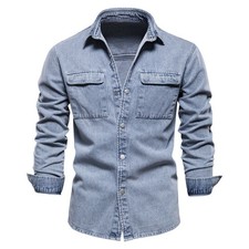 Mens Shirts Denim Shirts Fashion Casual Long Sleeves Washed Thicker Jeans Tops